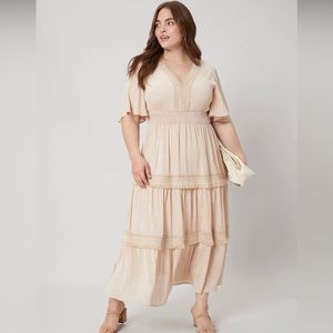 Gorgeous crochet trim jacquard tiered dress